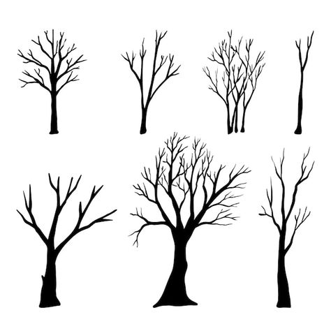 Vector set of hand drawn vector doodle n... | Premium Vector #Freepik #vector #old-tree #dry-tree #dead-tree #tree-art Tree Illustration Art, Shadow Activities, Tree Doodle, Dry Tree, Silhouette Sketch, Vector Doodle, 8th Grade Art, Dead Tree, Tree Sketches