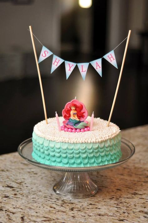 Simple Ariel / Disney Princess themed birthday cake. Princess Cake Simple, Mermaid Theme Birthday Cake Simple, Ariel Smash Cake, Ariel Sheet Cake, Simple Ariel Cake, Ariel Birthday Cake Simple, Purrmaid Cake, Ariel Cake, Dad Birthday Cakes