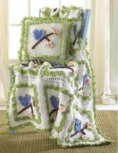 Bluebird Afghan And Pillow Set Crochet Pattern Cushion Crochet, Crochet Bird, Pillow Crochet, Crochet Cushion, Crocheted Blanket, Crochet Blanket Afghan, Long Pillow, Crochet Etsy, Manta Crochet