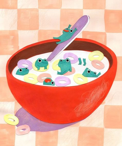 Cereal Illustration, Food Wall Art, Illustration Fashion Design, But Why, Pattern Illustration, Funky Art, Cute Illustration, Free Coloring, Frogs