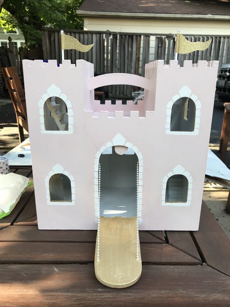 Michaels DIY wood Castle Princess Castle Dollhouse Diy, Michael’s Castle Dollhouse, Wood Castle Dollhouse, Diy Doll Castle, Painted Wooden Castle, Diy Castle Dollhouse, Michaels Wooden Castle, Michaels Castle Dollhouse, Dinosaur Dollhouse