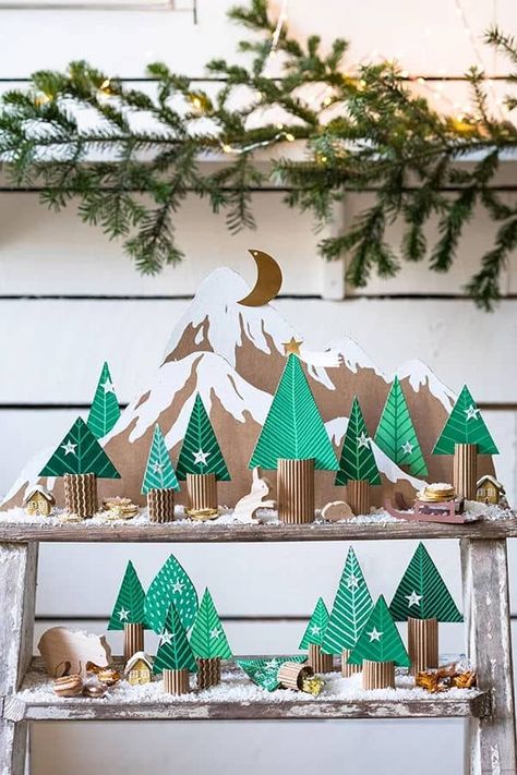 14 Cardboard Christmas Decorations To DIY Sustainably - Moral Fibres Cardboard Christmas Decorations, Cardboard Decor, Cardboard Gingerbread House, Cardboard Christmas Tree, Cardboard Christmas, Holiday Crafts For Kids, Simple Christmas Tree, Diy Garland, Christmas Crafts Decorations