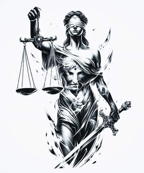 Tyche Goddess Tattoo, Themis Goddess Tattoo, Lady Of Justice Tattoo, Lady Justice Tattoo, Goddess Drawing, Wing Tattoos On Back, Justice Tattoo, Art Inspired Tattoos, Karma Tattoo