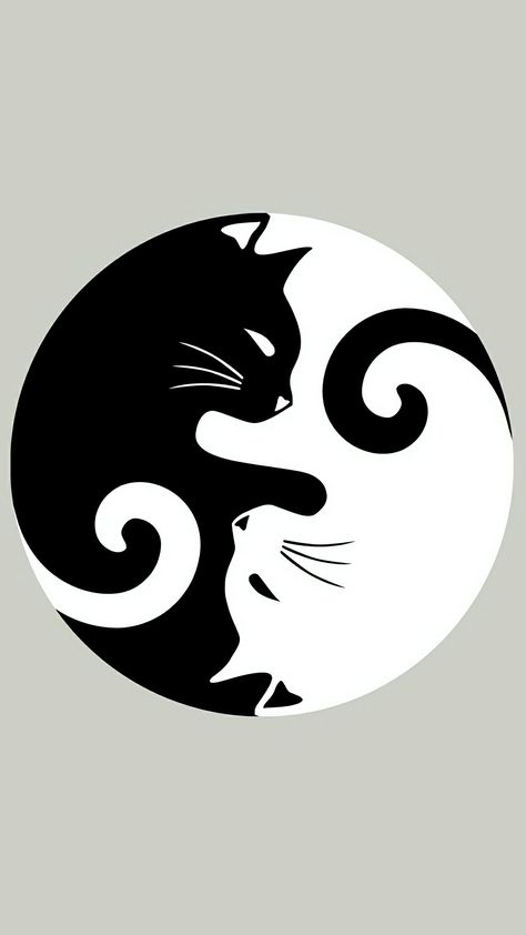 Cat And Dog Tattoo, Ying Yang Tattoo, Cat Tattoo Simple, Tattoo Templates, Tape Art, Line Art Tattoos, Tattoo Outline, Ying Yang, Arte Animal