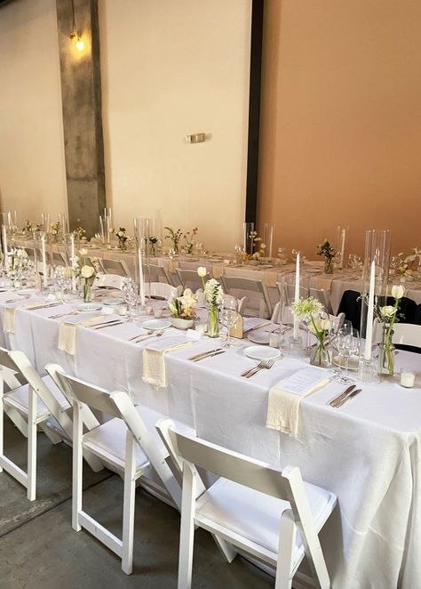 Bud Vases Centerpiece Long Table, Long Table Arrangements, Long Wedding Table Decorations, Long Table Decorations, Taper Candle Centerpiece, Candle Tablescapes, Wedding Table Vases, Long Table Centerpieces, Bud Vases Wedding