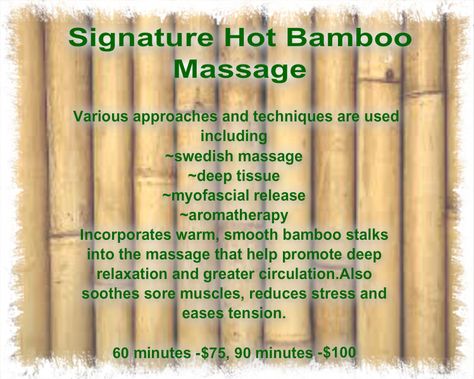 A description of our signature bamboo massage Bamboo Massage Therapy, Bamboo Massage, Swedish Massage, Body Therapy, Myofascial Release, Deep Relaxation, Deep Tissue, Massage Therapist, Sore Muscles