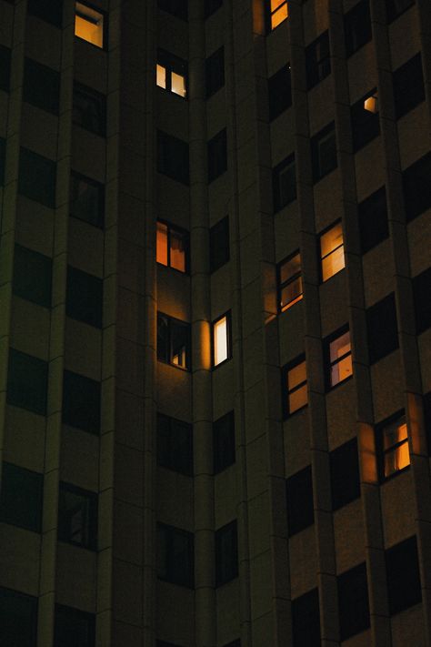 Apartment Windows At Night, Lit Windows At Night, Apartment Neighbors Aesthetic, Building Windows At Night, Night Apartment Aesthetic, Night View Aesthetic, Windows At Night, Apartment Windows, City Reference