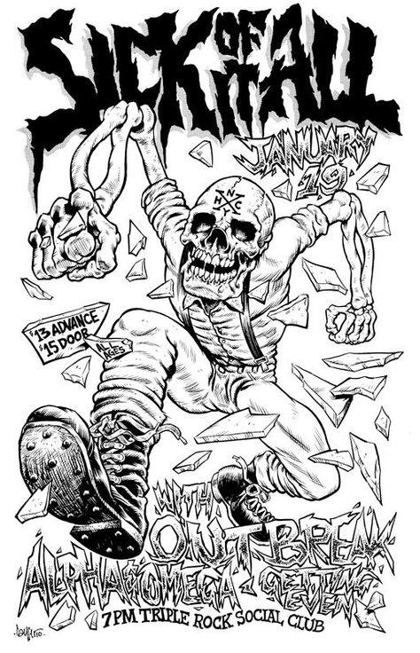 Sick of It All gig poster by billhauser on DeviantArt Sick Of It All, Punk Illustration, Poster Punk, Sick Of It, Rock Band Posters, Punk Poster, Arte Punk, Gig Poster, Alpha Omega