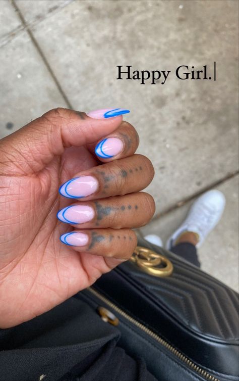 Double Lined French Tip, 2 Tone French Tip Nails, Blue Tip Nails French Manicures, Double Line French Tip Nails, Two Tone French Tip Nails, Blue Chrome French Tip Nails, Double French Tip Nails, Nail Two Colors, Double French Nails