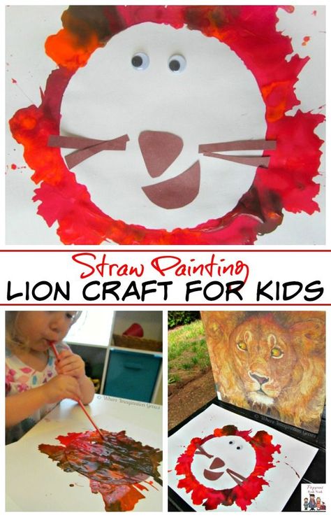 Straw Painting Lion Craft for Kids! Use a straw to create a creative lion craft with blow art! Perfect for preschoolers and toddlers! An easy art project to do with kids! #craftforkids #artforkids #paintingforkids Blow Painting With Straws, Painting With Straws, Straw Painting, Kids Painting Activities, Blow Art, Blow Painting, Lion Craft, Craft For Preschoolers, Fall Preschool Activities