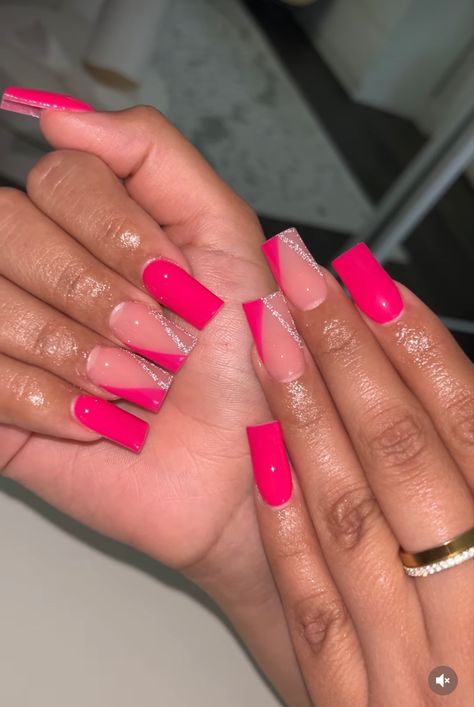 Cute Short Acrylic Nails Hot Pink, Dark Pink Nails Acrylic Art Designs, Pink Nail Designs On Black Women, Simple Nail Designs Hot Pink, Cute Acrylic Nails For Black Women, Short Nail Designs Hot Pink, Bright Pink Nail Designs Short, Hot Pink Short Nails Art Designs, Summer Nail Colors Short Nails