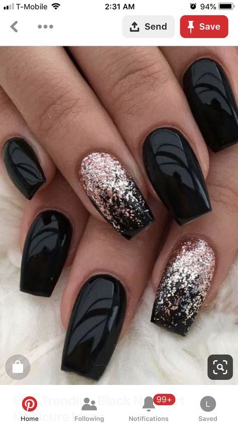 Black Nails With Glitter, Nagel Design, Nails With Glitter, Unghie Sfumate, French Pedicure, Nails Beautiful, Nails Pretty, Black Nail Art, Ombre Nail Designs