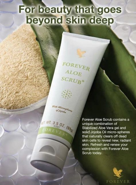 Unlike other scrubs that use sharp, harsh ingredients, Forever Aloe Scrub uses microspheres of jojoba for a gentle cleansing experience. As they roll, these jojoba spheres pick up dead skin cells and clear the way for fresh, newer skin below. Aloe Scrub, Exfoliation Benefits, Aloe Vera Gelly, Forever Living Aloe Vera, Aloe Vera For Face, Aloe Vera For Skin, Homemade Scrub, Forever Products, Forever Aloe