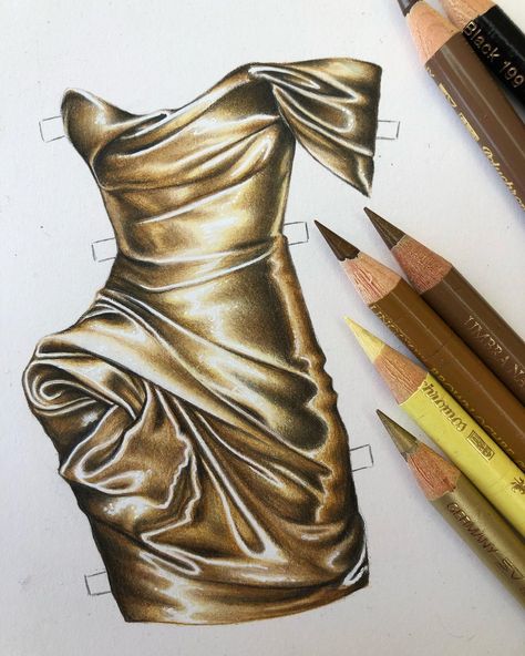 The last dress for my very own paper doll ⚜️✨ @marchesafashion Satin Effect Fashion Illustration, Satin Rendering Illustration, Satin Dress Illustration, Satin Dress Drawing, Barbie Diversity, Satin Illustration, Metallic Drawing, Denim Fashion Illustration, Dress Illustration Art