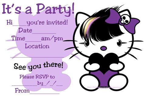 GOTH, EMO, PUNK STYLE HELLO KITTY INVITES Printable Hello Kitty Coloring Pages, Printable Hello Kitty, Emo Party, Hello Kitty Birthday Invitations, Hello Kitty Coloring Pages, Kitty Coloring Pages, Kitty Birthday Party, Sleepover Invitations, Hello Kitty Colouring Pages