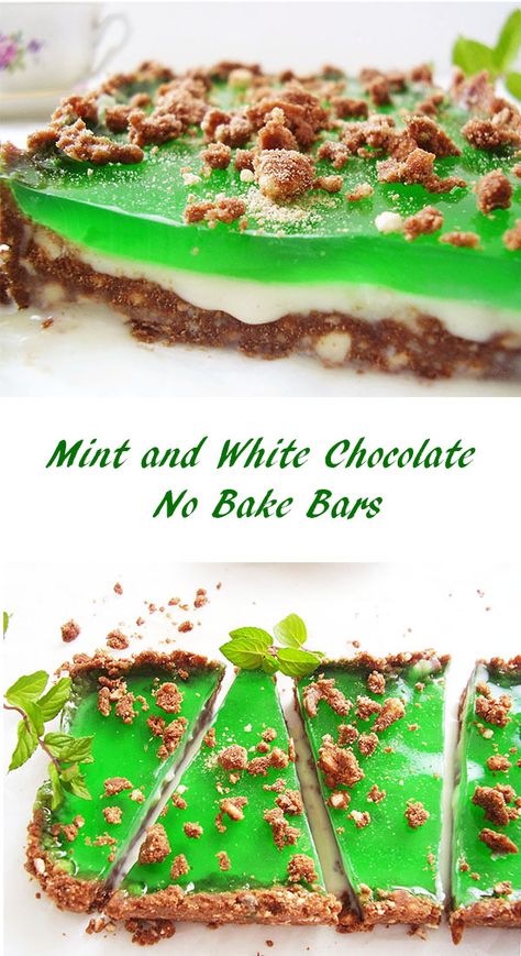 Mint and White Chocolate No Bake Bars. Simple, no bake, white chocolate mint and cookie crumbs holidays dessert. Chocolate No Bake Bars, Butter Cookie Crust, Chocolate No Bake, Shortbread Bites, Easy Dessert Recipes Christmas, New Year's Desserts, Champagne Cake, Vegan Protein Bars, Vegan Candies