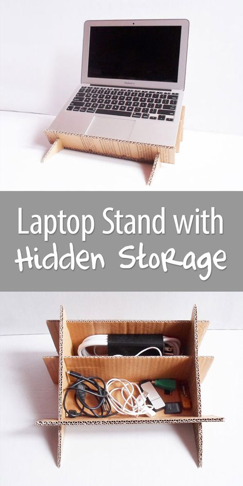 Made completely out of cardboard, with a useful organizer that is hidden by the laptop (perfect for storing all those cables and stuff you need while on the computer). Laptop Stand For Desk Diy, Laptop Drawing Art, Cardboard Laptop Stand, Cardboard Laptop, Easy Cardboard Crafts, Diy Book Stand, Diy Laptop Stand, Laptop Stand For Desk, Computer Stand For Desk