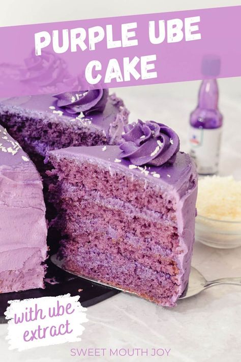 A deliciously soft and fluffy ube cake with four layers of ube sponge and a creamy ube buttercream frosting and filling. This purple yam cake is made using ube extract for an easy ube dessert recipe! Purple Yam Cake, Easy Layer Cake Recipes, Ube Dessert Recipe, Ube Dessert, Ube Extract, Green Tea Cupcakes, Yam Cake, Ube Cake, Ube Recipes