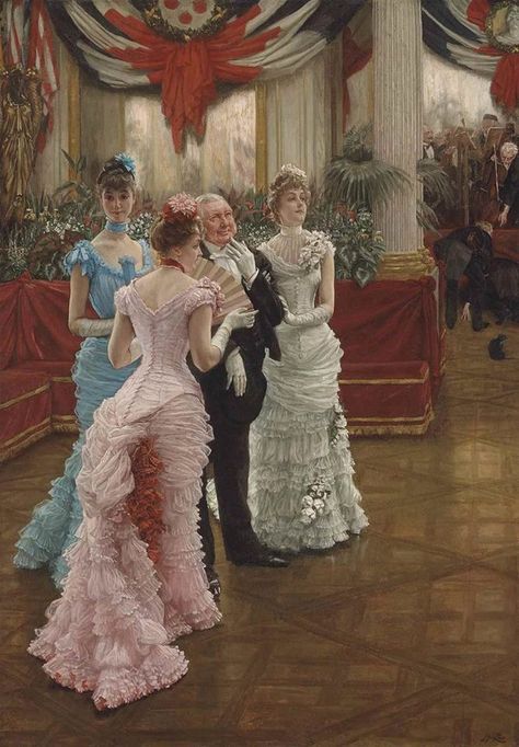 Les demoiselles de province by James Tissot, 1885. James Tissot, Intermediate Colors, Victorian Paintings, Victorian Art, Romantic Art, Edwardian Fashion, Classical Art, Historical Dresses, Historical Fashion