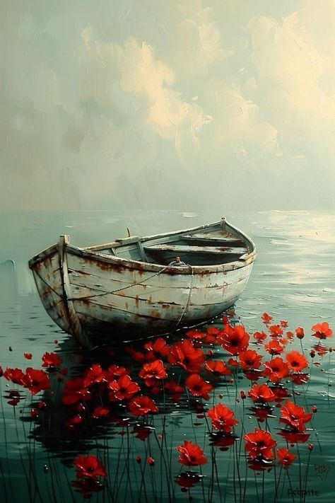 Boat With Flowers, Science Of Happiness, Abstract Art Images, Aerial Photos, Need To, Boat Art, Soyut Sanat Tabloları, Landscape Art Painting, Amazing Art Painting