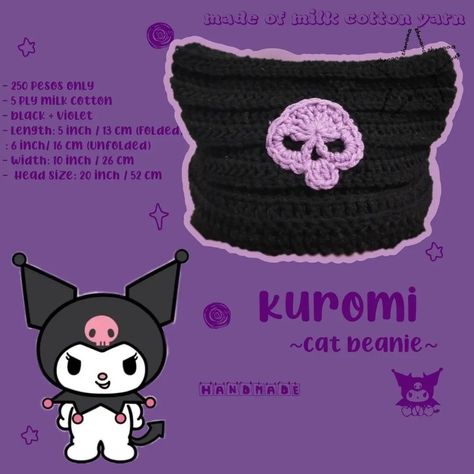 Hello Kitty Crochet, Cat Beanie, Crochet Business, Crochet Design Pattern, Kawaii Crochet, Crochet Cap, Beginner Crochet Projects, Crochet Fashion Patterns, Quick Crochet