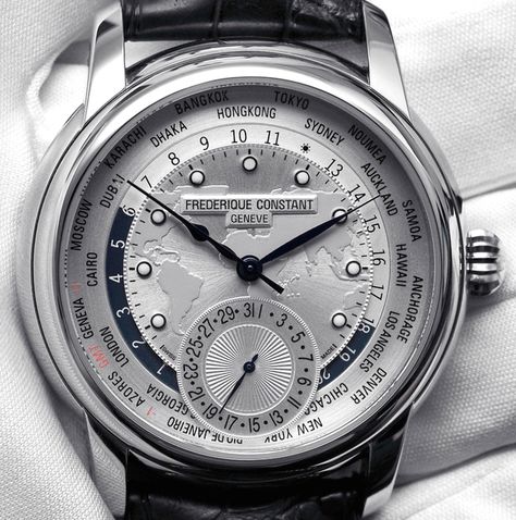 Frederic Constant Jouvenot Manufacture Worldtimer- Horology Design, Hardy Amies, Frederique Constant, Trendy Watches, Time Zone, Man Style, Fine Watches, Mens Luxury, Luxury Watches For Men