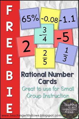 Use these free cards to prep for math small group instruction to help students practice classifying numbers, ordering numbers, and converting fractions, decimals and percents.  Teaching in an Organized Mess: Rational Numbers Cards FREEBIE Small Group Instruction Ideas #mathactivity #smallgroupinstruction #middleschoolmath Rational Numbers Anchor Charts, Rational Numbers Worksheet, Rational Numbers Anchor Chart, Teaching Rational Numbers, Rational Numbers Activities, Ordering Rational Numbers, Rational Vs Irrational Numbers, Fraction Activity, Rational And Irrational Numbers