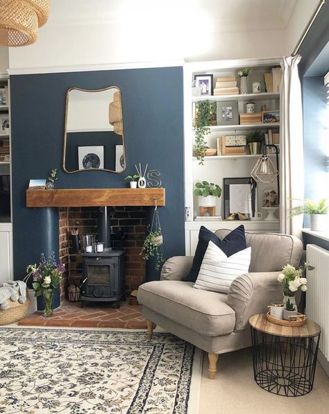 Log Burner Living Room, Navy Living Rooms, Paddling Pool, Victorian Living Room, Living Room Decor Colors, Interior Living Room, Living Room Decor Fireplace, Cottage Living Rooms, Cosy Living Room