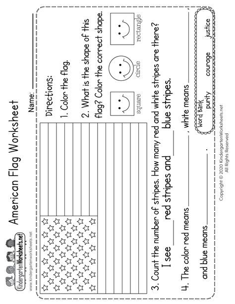 American Flag Activities Kindergarten, Pledge Of Allegiance Printable Free, American Flag Printable Free, American History Crafts, Veterans Day Worksheets, George Washington Printable, Printable American Flag, American Flag Meaning, Interact Club