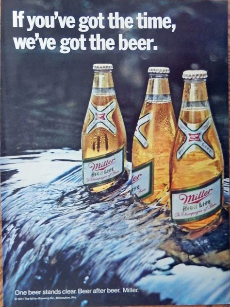 Miller High Life  70 s rare print ad  Color Illustration   water fall  original 1971 magazine art Beer Vintage Poster, Stream Waterfall, Beer Stand, Beer Advertisement, Beer Advertising, Beer Prints, Beer Ad, Miller High Life, Beer Poster