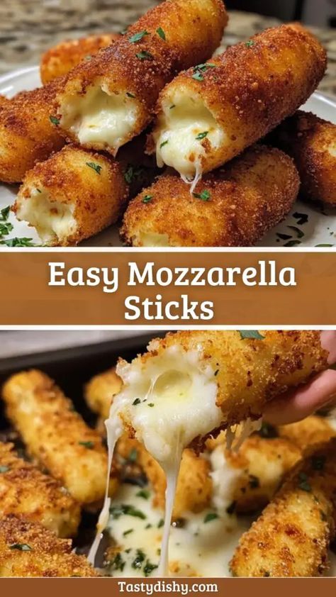 Mini Mozzarella Sticks, Mozza Sticks Recipe, Homade Mozarella Sticks, Easy Fried Food Recipes, Appetizers For Drinking Party, Mozzarella Sticks Oven Baked, Homemade Mozzarella Sticks Baked, How To Make Homemade Mozzarella Sticks, Crispy Ravioli Appetizer