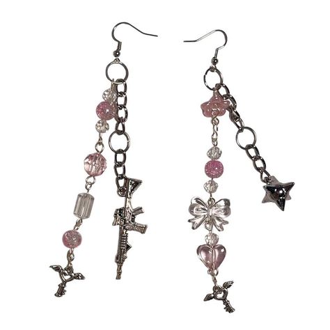 ⋆ ˚｡⋆୨୧˚- ROCKSTAR GF EARRINGS 

+ description:... - Depop Key With Wings, Rockstar Gf, Punk Earrings, Charms, Product Description, Key, Pink