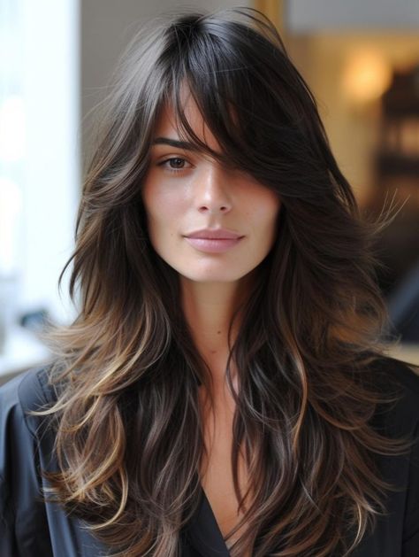 Updo With Side Swept Bangs, Medium Face Framing Haircut, Feathered Side Bangs, Asian Hairstyles Women Medium, Long Wispy Layers, Spring Hairstyles For Long Hair, Big Forehead Hairstyles, Hairstyles For Layered Hair, Hair 2024