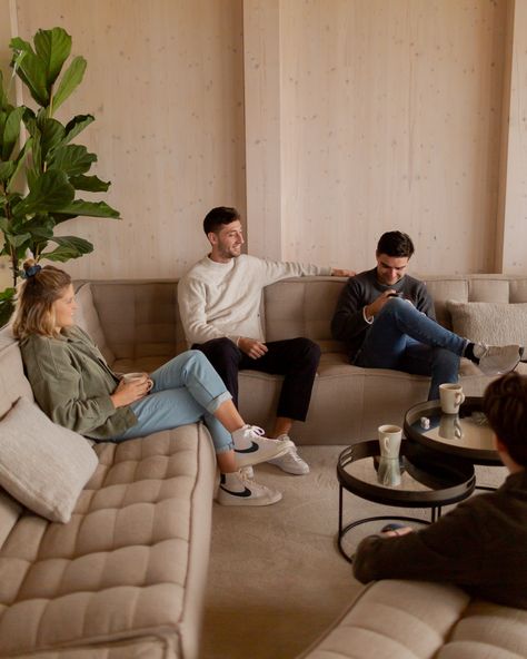 Co-living has many benefits, from affordability and sustainability to meeting new people. And nothing brings people closer together than beautiful, warm surroundings, like a comfortable sofa that invites everyone to gather, relax, and enjoy the company.⁠ Contact us for your next coliving design! Coliving Space, Co Living, Living Room Essentials, Beige Sofa, Dark Grey Color, Comfortable Sofa, Beautiful Furniture, Meeting New People, Multiple Color