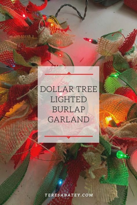 Dollar Tree Lighted Burlap Garland Burlap Christmas Crafts, Diy Christmas Tree Garland, Jute Garland, Diy Christmas Gifts For Kids, Girls Night Crafts, Christmas Craft Show, Burlap Garland, Christmas Decorations Cheap, Dollar Tree Christmas