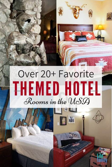 Staying in a hotel and pampering yourself is always fun, but what about staying in a themed hotel room? Here are 20+ our of favorite themed hotel rooms in the USA. #BloggingBranson StoneCastleHotel #ThemedHotelRooms Unique Hotel Room Design, Theme Hotel Rooms, Themed Hotels, Unique Hotel Rooms, Boutique Hotel Bedroom, Hotel Theme, Romantic Hotel Rooms, Themed Hotel Rooms, Pampering Yourself