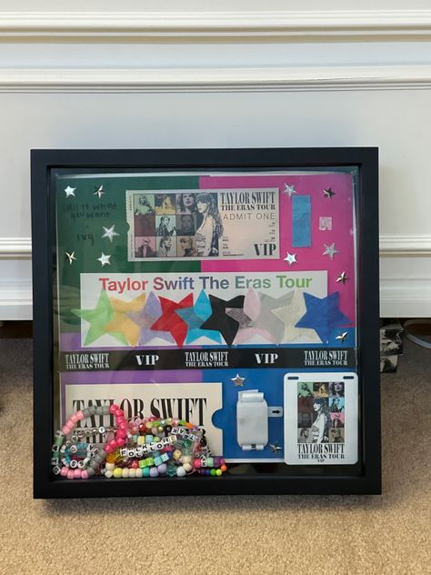 Swiftie Valentines Box Ideas, Taylor Swift Concert Shadow Box Ideas, Taylor Swift Concert Frame, Concert Frame Ideas, Taylor Swift Eras Tour Keepsake, Concert Memory Frame, Shadow Box Concert, Taylor Swift Display, Concert Shadow Box Ideas Kpop