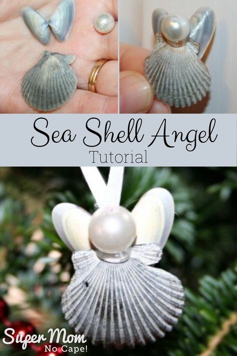 Angel Tutorial, Seashell Christmas Ornaments, Seashell Christmas, Shell Projects, Art Coquillage, Seashell Projects, Shells Diy, Seashell Ornaments, Sea Shell Art