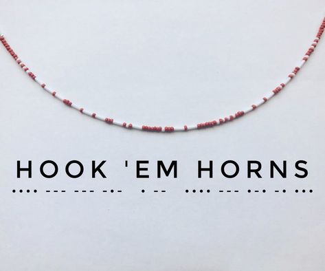 Hook em horns necklace Morse code necklace ut necklace | Etsy Texas Necklace, Hook Em Horns, Morse Code Necklace, Blue Keychain, Ut Austin, Great Graduation Gifts, Horn Necklace, Morse Code, Rainbow Beads