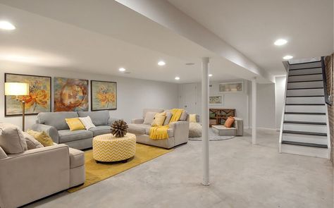 Basement Colors, Basement Flooring Options, Contemporary Basement, Family Room Layout, Interior Brick, Wall Color Combination, Basement Carpet, Modern Basement, Basement Reno