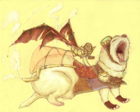 Steampunk ferret Dnd Ferret, Steampunk Ferret, 3 Ferrets, Steampunk Animals, Cute Ferrets, Trippy Painting, Pets Drawing, Game Inspiration, Dnd Characters