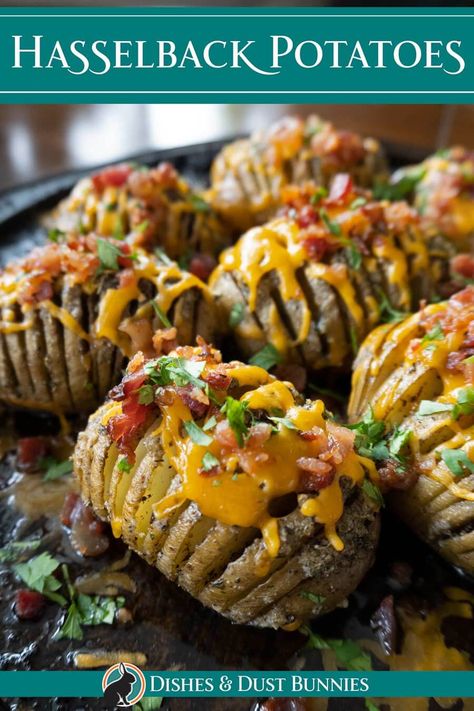 Making Hasselback potatoes is easier than you think. These perfect Hasselback potatoes are crispy on the outside and tender on the inside, with a delicious buttery flavor. Plus, they're so pretty that they'll make your dinner guests feel special. Try this easy potato recipe tonight! Potato Dinner, Hasselback Potatoes, Potato Toppings, Easy Potato Recipes, Dinner Guests, Potato Recipe, Potato Dishes, Easy Family Meals, Veggie Dishes