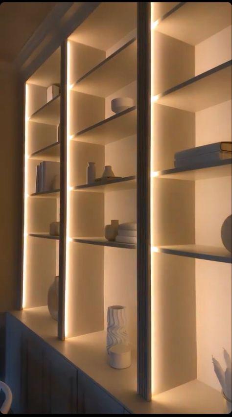 Sofa Design Ideas, Bookshelf Lighting, Chocolate Homemade, Bookcase Lighting, Gifts Homemade, Modern Sofa Living Room, Home Library Design, Shelf Lighting, Sofa Sets