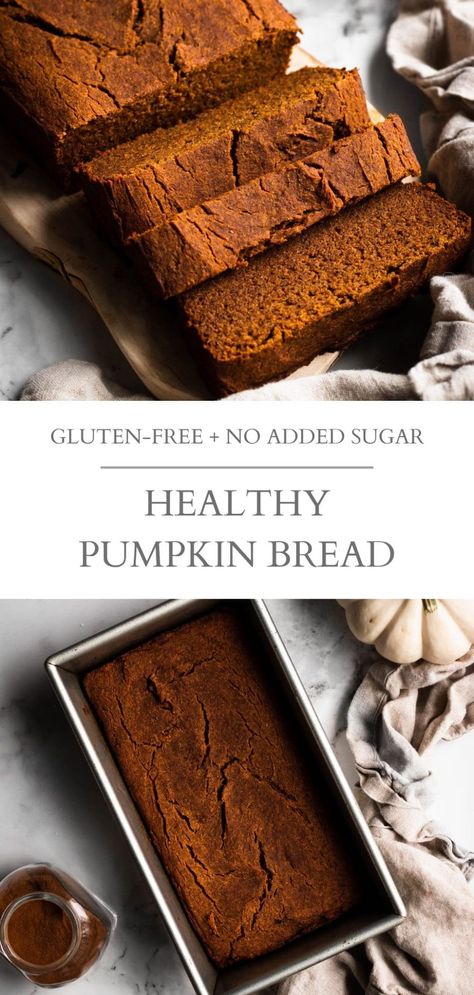 A healthy pumpkin bread recipe made gluten-free with no added sugar. This nutritious pumpkin bread is sweetened with dates and made with buckwheat flour. It's packed with fiber and makes for a delicious fall snack, breakfast or dessert. | Nourished by Caroline #fruitsweetened #noaddedsugar #healthyrecipes #healthydesserts #buckwheatrecipes #pumpkin #pumpkinrecipes #pumpkinbread #healthypumpkinbread #fallrecipes #glutenfree #glutenfreerecipes #glutenfreedessert #glutenfreepumpkinrecipes Healthy Pumpkin Bread Recipe, Sugar Free Bread, Pumpkin Bread Recipe Healthy, Date Bread, Gluten Free Pumpkin Recipes, Healthy Pumpkin Bread, Gluten Free Pumpkin Bread, Buckwheat Recipes, Nice Cream Recipe