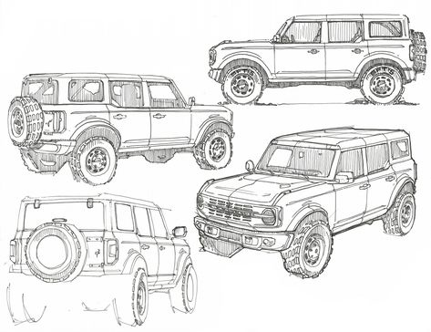 2021 Ford Bronco: The Off-Road Icon Returns To Blow The Jeep Wrangler's Doors Off | Carscoops Jeep Drawing, Jeep Wrangler Doors, Ford Bronco 4 Door, Bronco Ford, New Bronco, Sketch Practice, Ford Broncos, Bronco Sports, Car Design Sketch