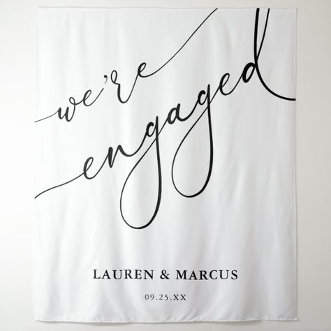 Elegant Calligraphy We're Engaged Engagement Party Tapestry Party Tapestry, Engagement Party Backdrop, We're Engaged, Elegant Calligraphy, Engagement Party Decorations, Graduation Invitations, Backdrops For Parties, Diy Business, Engagement Party