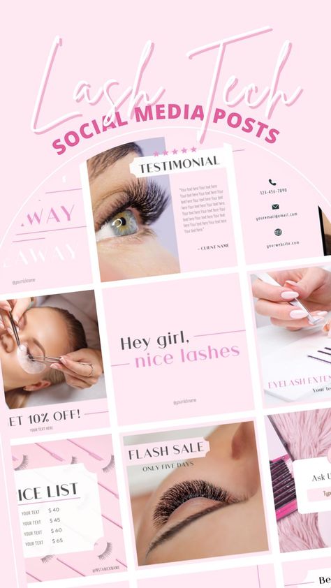 GROW YOUR BUSINESS with this Pretty Pink Lash Tech template! Tech Instagram Post, Lash Tech Instagram, Lash Tech, Pink Instagram, For Lash, Lash Artist, Hey Girl, Instagram Post Template, Grow Your Business