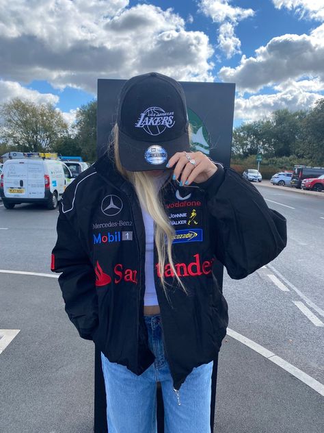 Race Jacket Outfit, Racing Jacket Outfit, Comfy Korean Outfits, Mercedes Girl, F1 Mercedes, Racing Jackets, Racer Jacket, Retro Jacket, Racing Jacket