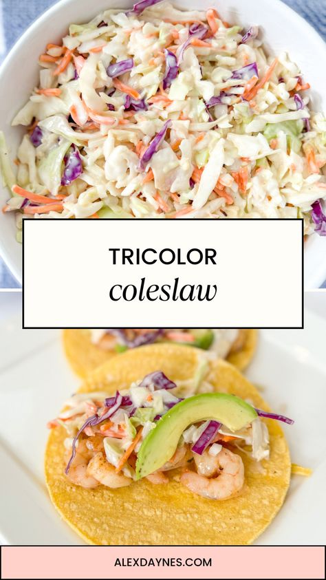 This Tricolor Coleslaw is my go-to when I need a delicious coleslaw topping! It's colorful, flavorful, and the perfect pairing or side dish to almost anything! Want a delicious recipe that whips in under 5 minutes? This Easy tricolor coleslaw uses minimal ingredients but is full of flavor. Make it with me! Coleslaw Uses, Olympic Party Food, Chocolate Zucchini Muffins, Bbq Dishes, Chocolate Chip Bars, Fresh Avocado, Zucchini Muffins, Coleslaw Mix, Chocolate Zucchini