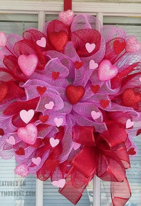 Valentine Diy Centerpieces, Dollar Tree Wire Pumpkin Frame Ideas, Valentine Ribbon Wreath Diy, Valentine Wreaths For Front Door Diy, Valentines Day Wreath Diy, Dollar Tree Valentine Crafts, Dollar Tree Valentines Diy Ideas, Valentine Wreaths For Front Door, February Wreath